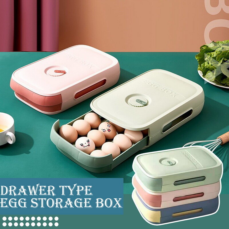 Gambar Egg Storage Box Artifact Drawer Kitchen Refrigerator Egg Container Adjustable Time Storage Box Kitchen Supplies