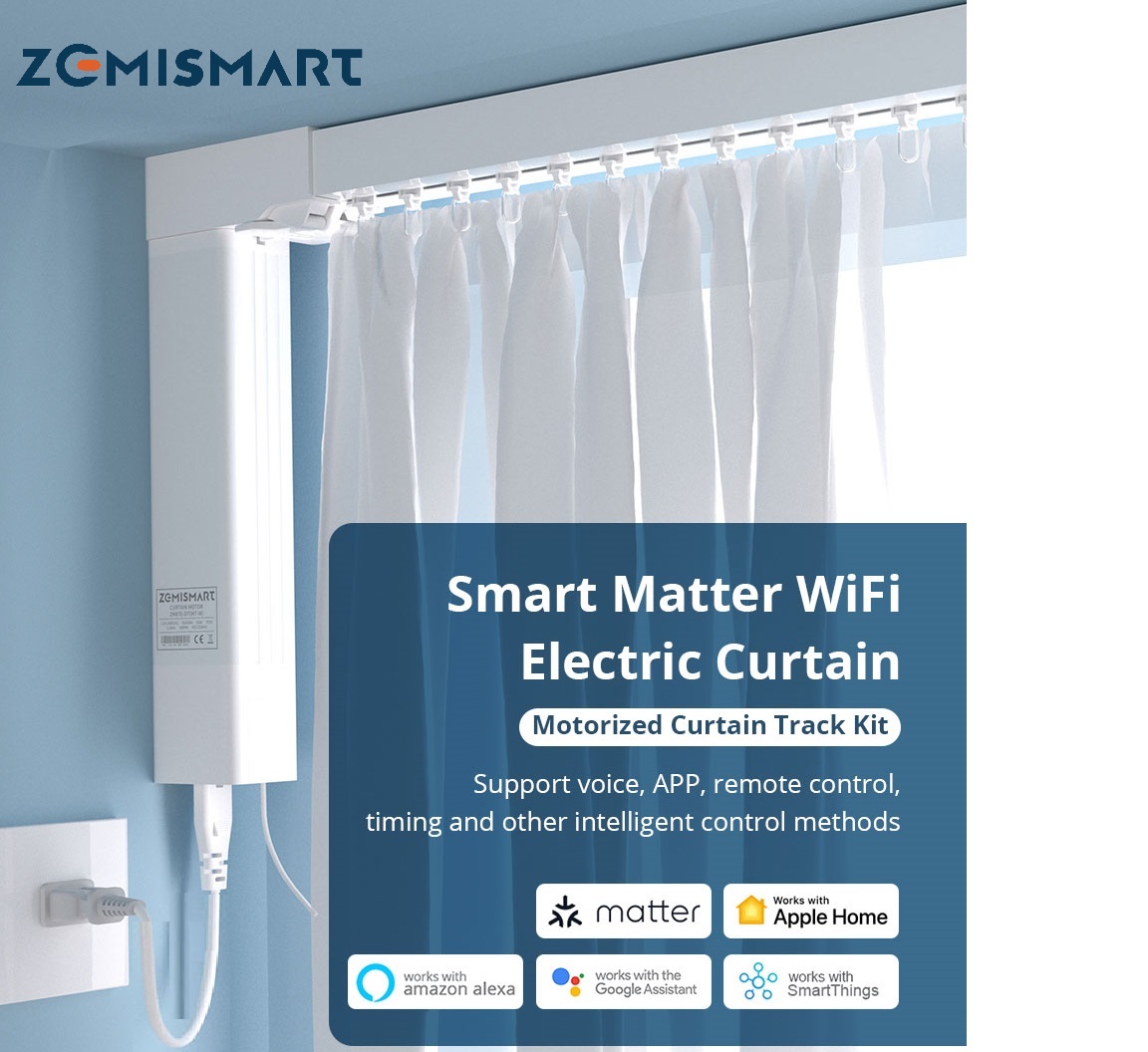 Zemismart Matter Over Wifi Smart Cutrain,ZM02 Motorized Drapery Track,Google/Siri/Alexa Voice,HomeKit Google Home APP Timer/Group Control,Automatic Curtain System,Support 90/135 L shape windows,Top/Wall Mounted,Side/Center Open ราคา 3,685 บาท*ส่งฟรี