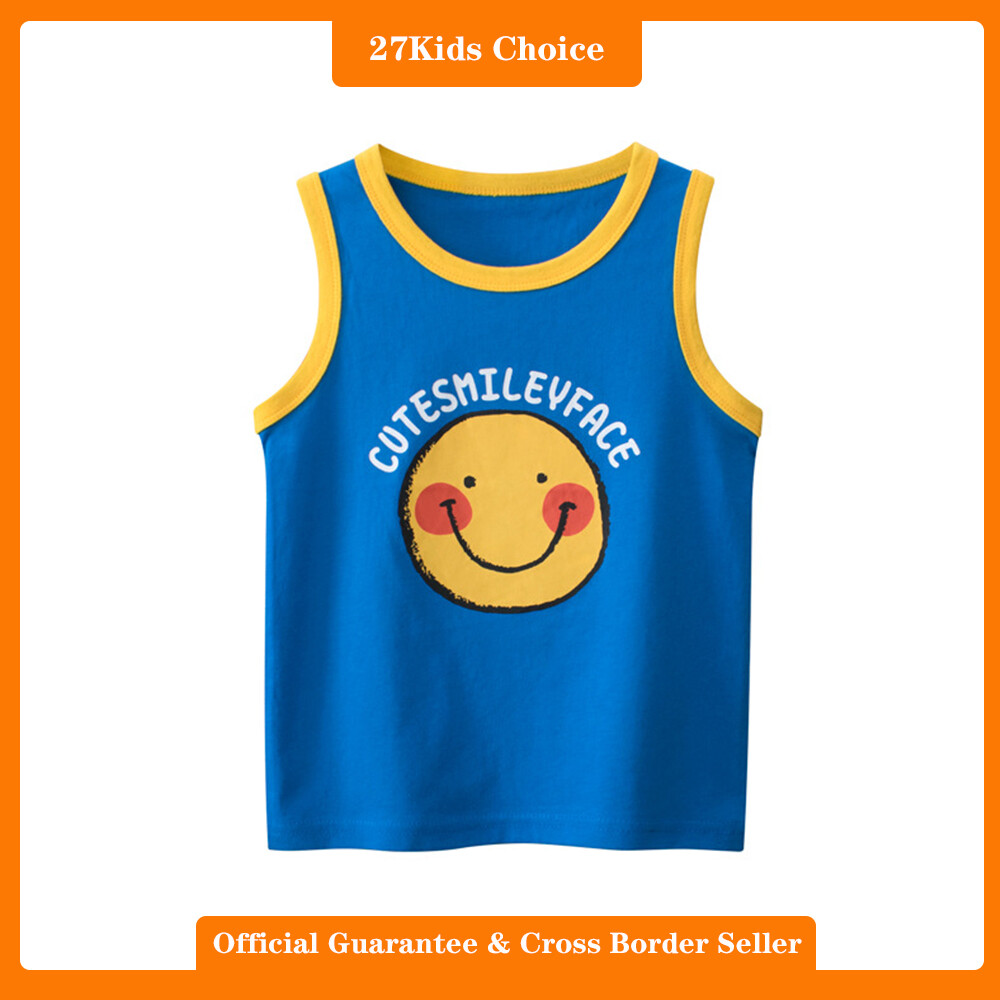 27Kids Choice Children's vest summer new men's baby clothes smiley face sleeveless base shirt ราคา 159 บาท*ส่งฟรี