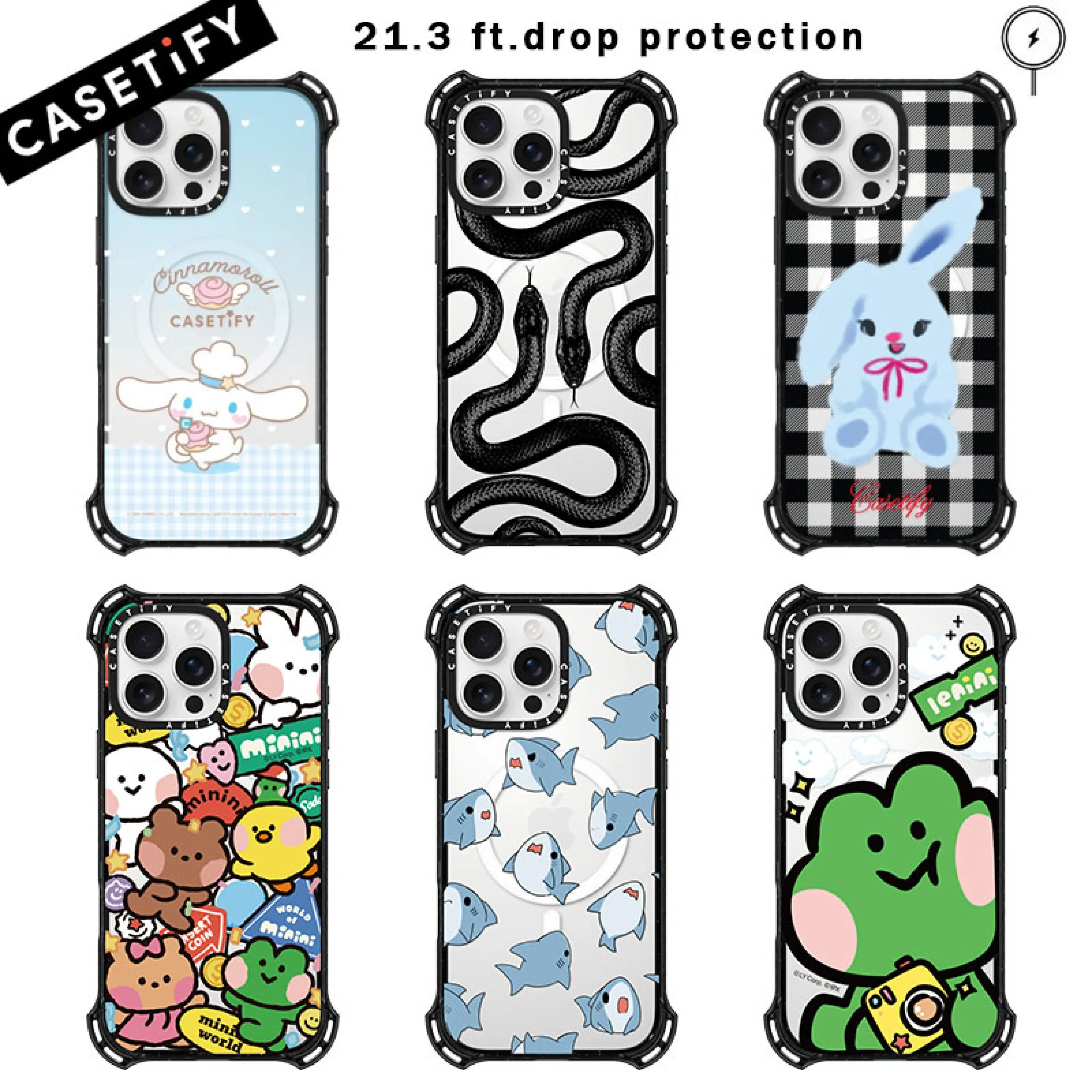 【21.3 ft.drop protection】Original CASETiFY Black Kingsnake Bounce Case with Magsafe for iPhone 16 Pro Max / iPhone 15 Pro Max / iPhone 14 Pro Max / iPhone 13 Phone Case Protective Cover