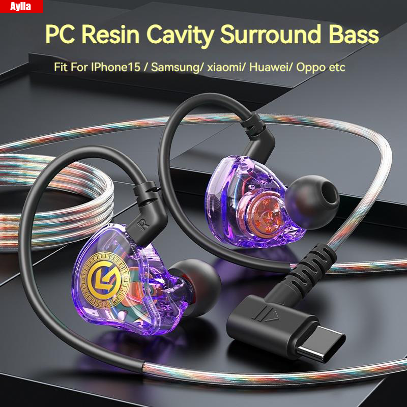 Aylla TYPE-C Gaming Earphones 9D Surround Bass In Ear Headphones With HD Microphone Noise Reduction Earphone Original High Quality Headset Waterproof Sweatproof Headphone For Samsung/Xiaomi/iphone etc ราคา 159 บาท*ส่งฟรี