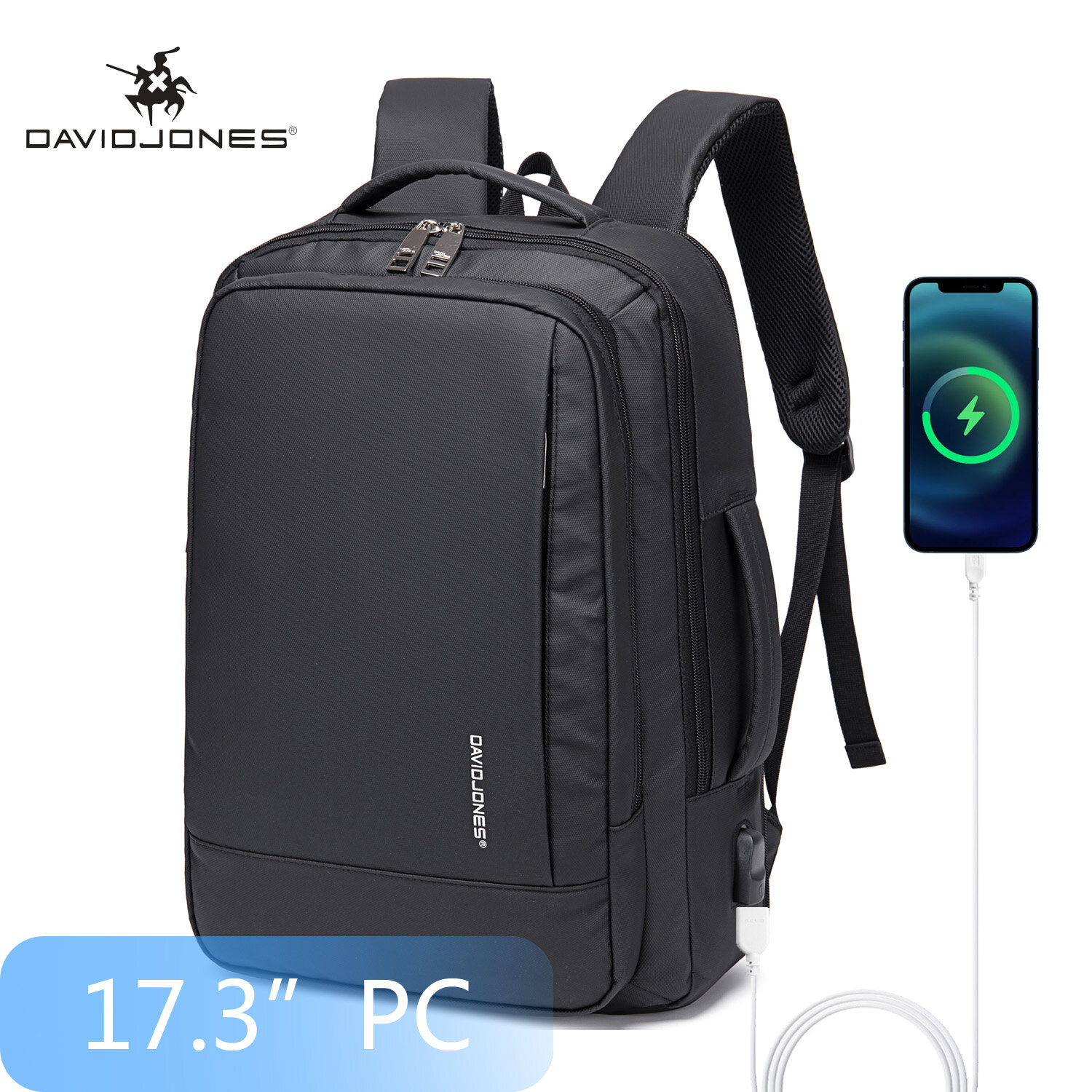 David jones paris ba lô công sở cho nam ba lô công nghệ chống nước có cổng sạc usb, ba lô máy tính xách tay du lịch đựng vừa máy tính xách tay 17.3 inch