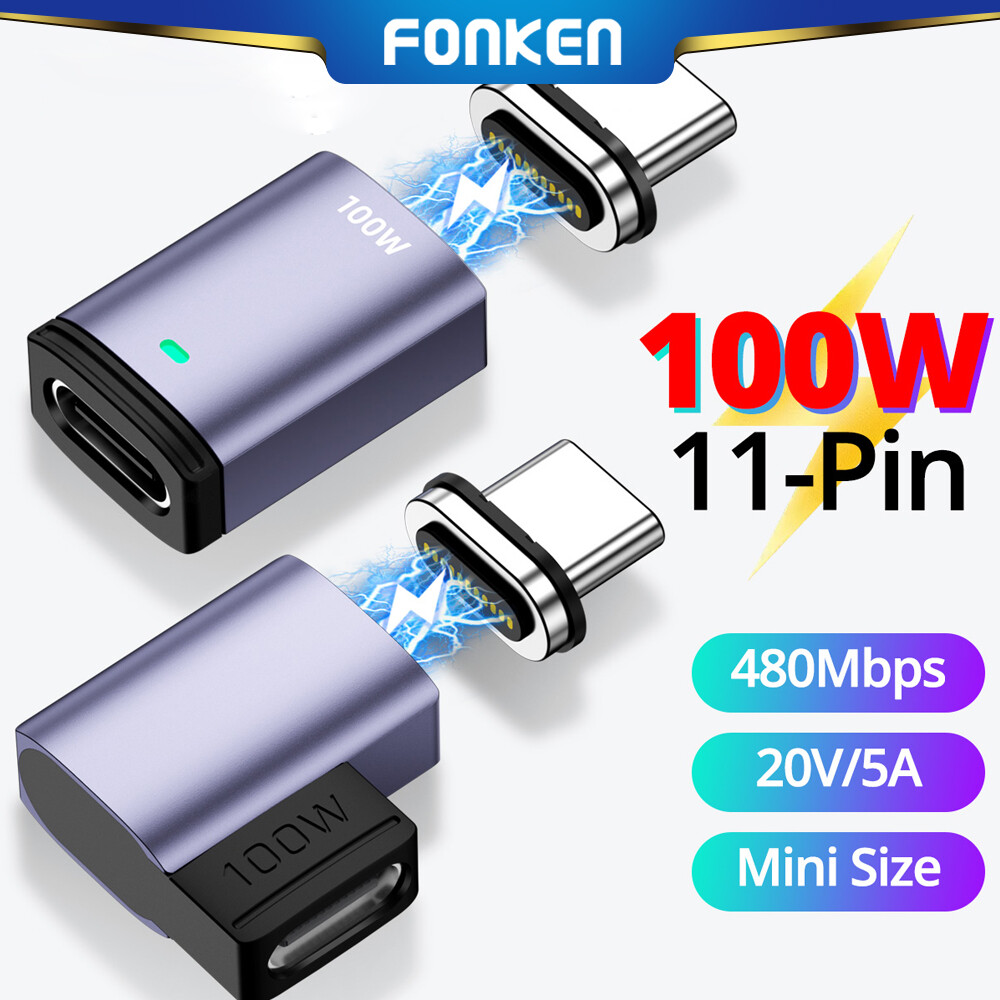Fonken bộ chuyển đổi từ tính pd 100w usb c sang type c bộ chuyển đổi dữ liệu từ tính usb type c sạc nhanh 5a cáp từ tính 11 chân đầu nối usb c