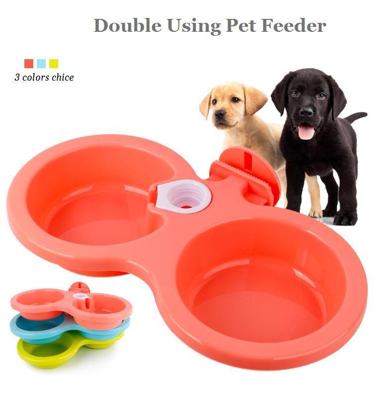 Pet Feeder Dog Dual Port Detachable Hanging Bowls Puppy Food Dish