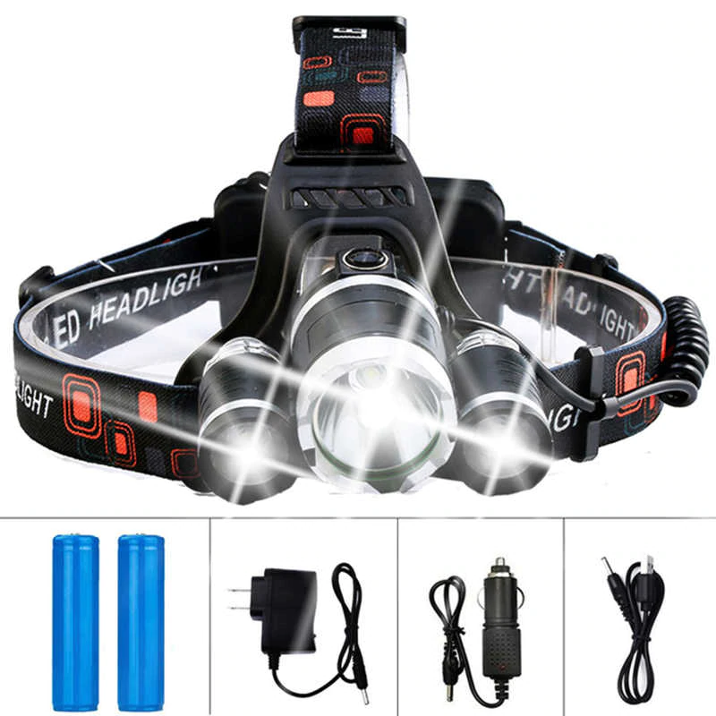 MINCHEN High Power Led Headlamp 5000LM 3x XML T6 LED Headlamp Outdoor Sports Headlight Flashlight with Protected 18650 Batteries and chargers 