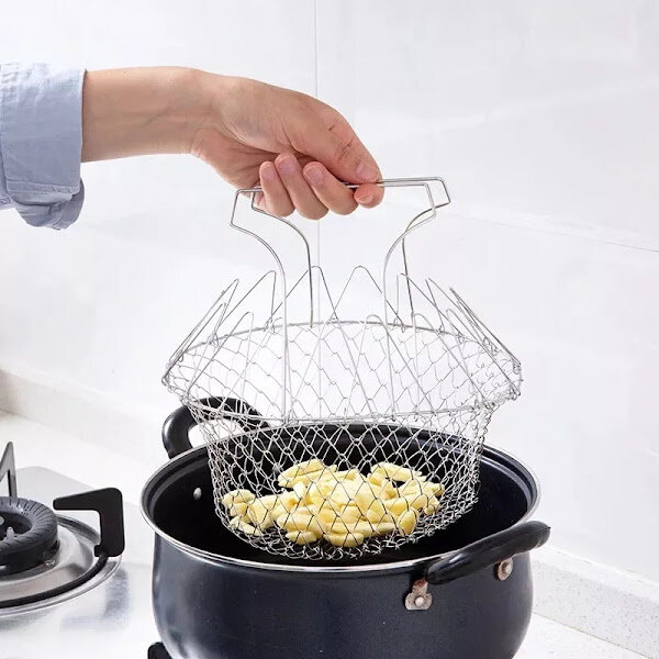 Gambar 304 Frying Basket Foldable Basket Steam Rinse Strain Fry French Chef Basket Magic Basket Strainer Net Kitchen Cooking