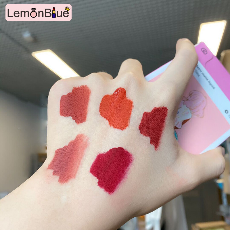 Gambar LemonBlue 5pcs Liquid Lip Glaze Non Stick Cup Moisturizing Waterproof Long Lasting Velvet Makeup Kit Non Stick Cup Moisturizing Waterproof Long Lasting Liquid Lip Glaze Velvet Matte 5pcs