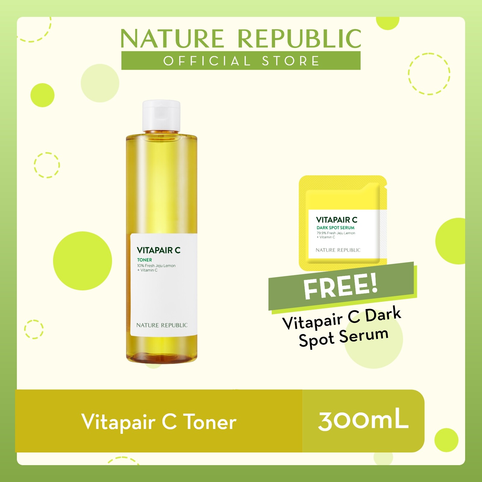 Gambar Nature Republic Vitapair C Toner   for Dull Skin (300 mL) + Vitapair C Dark Spot Serum (1mL) ?