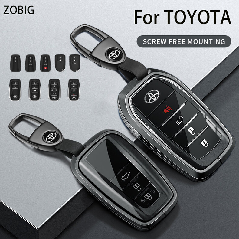 Zobig nhôm hợp kim bọc chìa khóa Fob cho xe Toyota Key trường hợp vỏ với Keychain phù hợp cho TOYOTA CHR Prado Camry Avalon RAV4 Vios Hilux Fortuner Corolla Cross Avalon PRIUS GT86 Innova ban đầu điều khiển từ xa