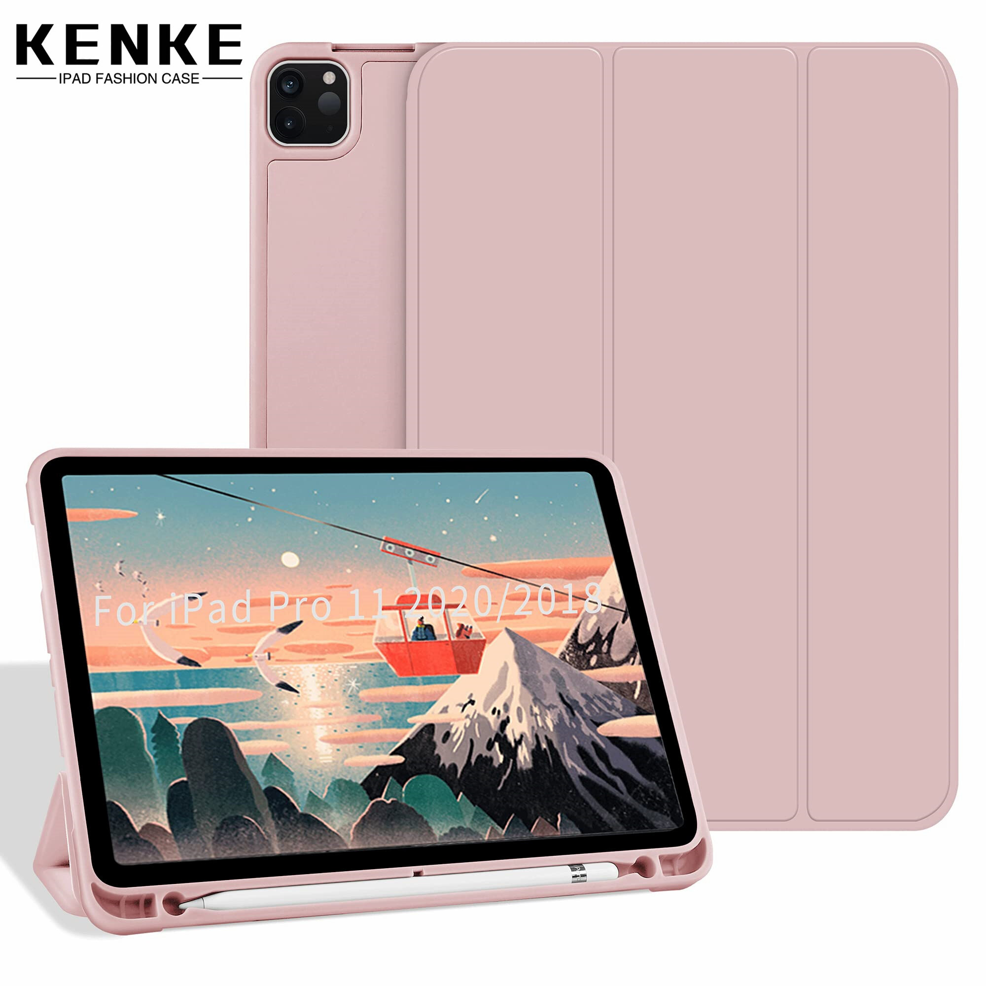 Kenke Ốp iPad Có Khe Cắm Bút Chì Cho iPad 2022 M2 Pro 11 Inch 2020 iPad 2021 Pro 11 Ốp Chống Sốc Giá Đỡ Gấp Ba Siêu Nhẹ Với Giá Đỡ Bút Chì Ốp Lưng Thông Minh TPU Mềm Cho iPad Pro 11 Thế Hệ 2 Màu Xanh Dương Nhạt