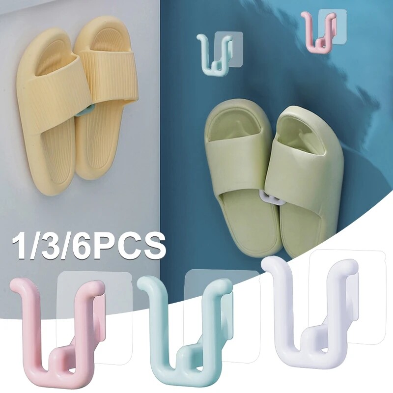 1/3/6 cái Dép giá tự dính phòng tắm đơn giản Dép móc thoát nước nhà vệ sinh Giá Treo Tường Phòng Ngủ lưu trữ Móc giá phơi giày