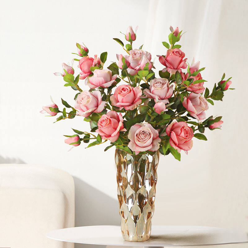 Fake rose flower artificial flower decoration bouquet living room high-end decoration vase flower arrangement desktop small ornaments plastic flowers