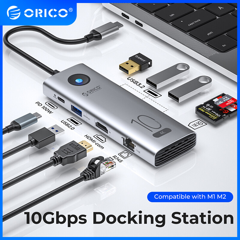 ORICO HUB USB 3.0 Trạm Nối Tương Thích HDMI 10Gbps Type C 2.0 4K60Hz Đầu Đọc Cạc Mạng RJ45 PD100W Ch