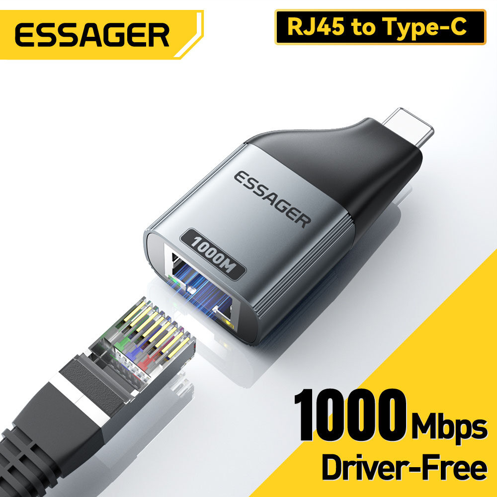 Essager 1000 Mbps mạng Ethernet để Loại C Adapter Type-C 100 Mbps Adapter Tương thích với Windows Ma