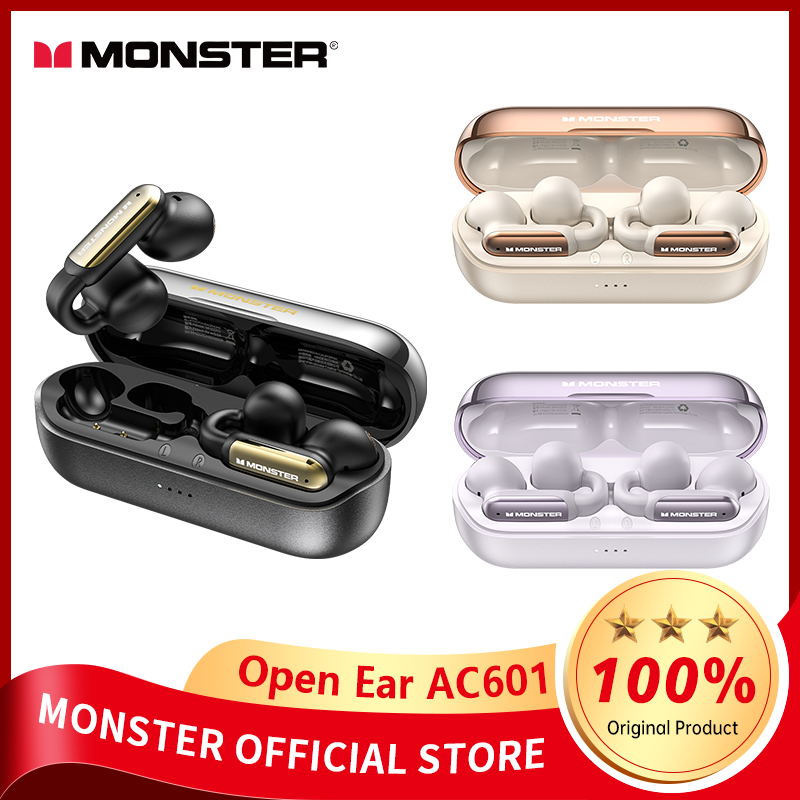 Monster Open Ear AC601 Bluetooth 5.4 Earphones E62 Ear Clip Wireless Sports Headphones Mic IPX5 Waterproof Touch Control Call Noise reduction Earbuds