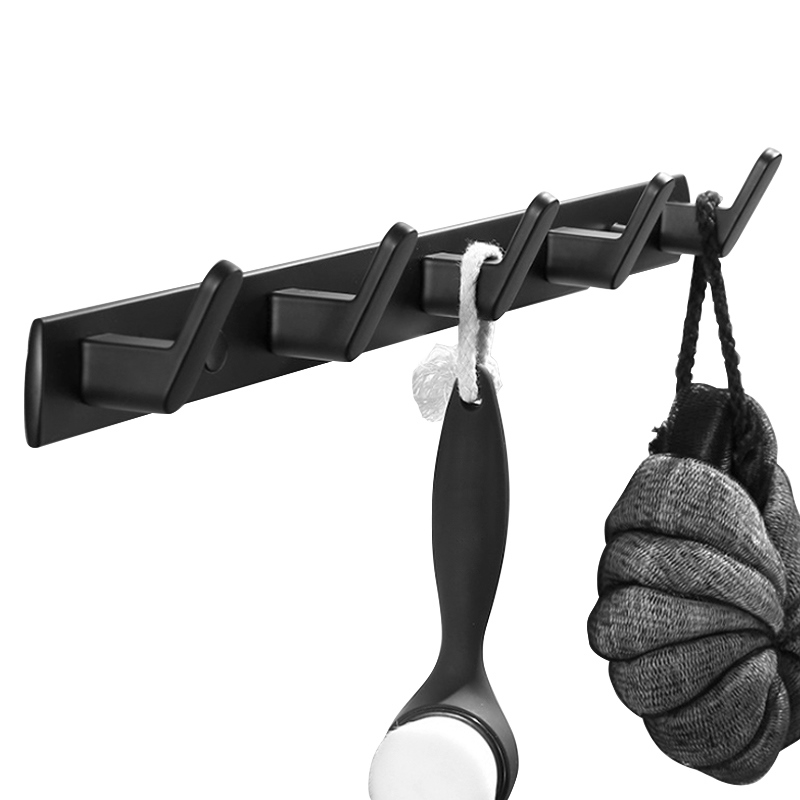 Gambar Bathroom Rack Matte Black Towel Hook Wall Mounted Coat Bag Hat Storage Holder Space Aluminum Door Hanger