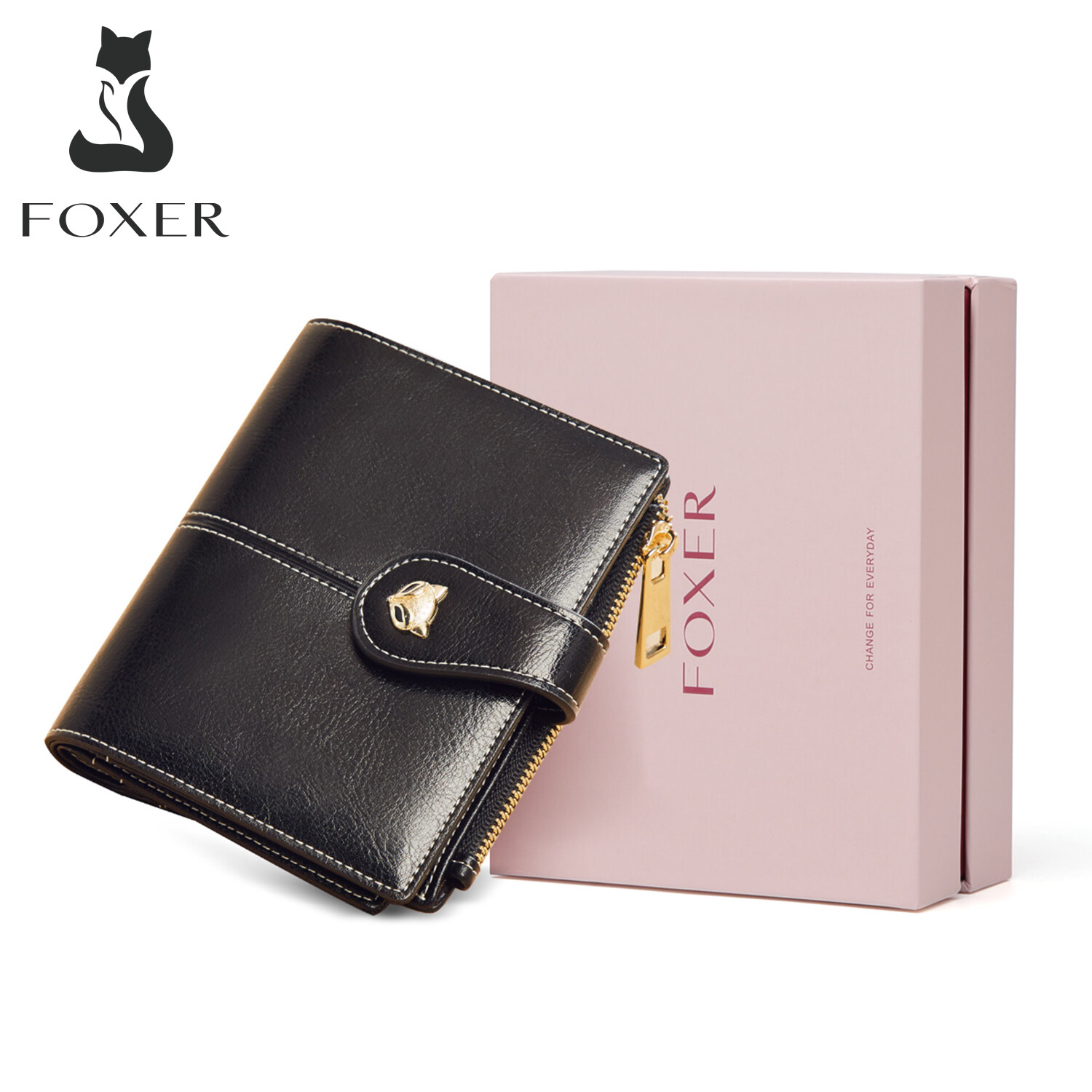 Foxer ví da nữ thương hiệu ví gập đôi nhỏ ví mini ví đựng thẻ
