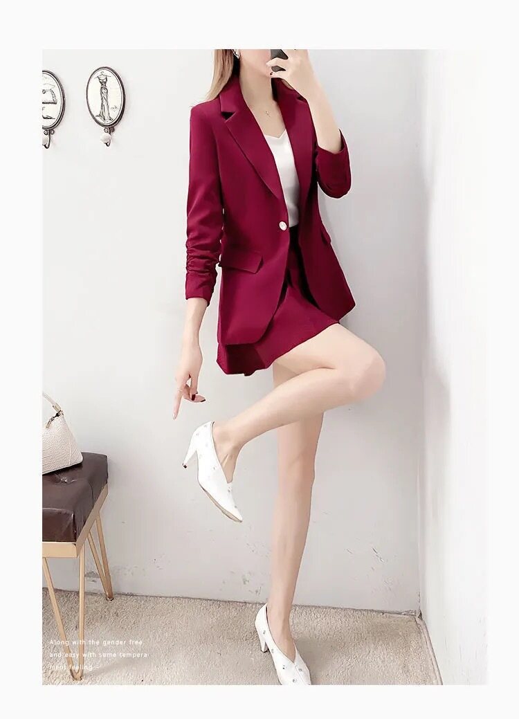 áo Blazer Công Sở/Trang Trọng Cho Nữ Bộ Cỡ Lỡn Bộ Đồ Rộng Áo Khoác Blazer Thường Ngày Cho Nữ + Chân Váy Ngắn