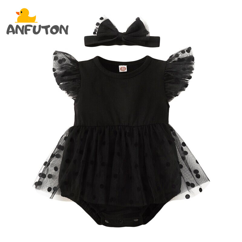 ANFUTON Infant Baby Girl Clothes Fly Sleeve Dot Print Tulle Romper Dress
