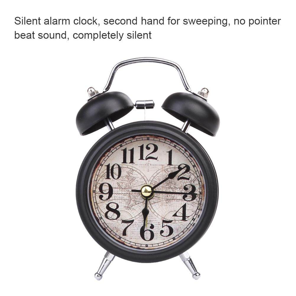 Classic Metal Double Twin Bell Mechanical Alarm Bedside Night Light Clock Retro