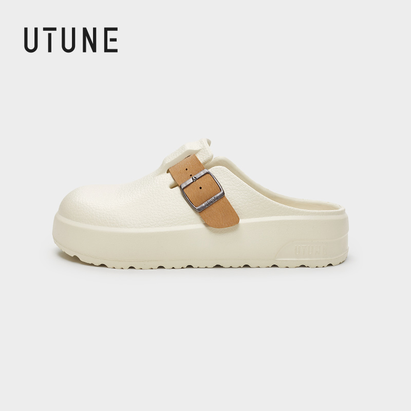 UTUNE Retro Style No Heels Lazy Half Slippers Slip-On Mules Women 2024 New Style Thick Sole Belt Buckle Adjustable Shoes ราคา 277 บาท*ส่งฟรี