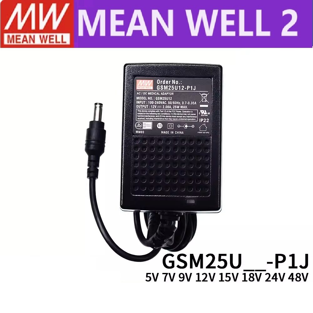 MEAN WELL  Gsm25u GSM25U05-P1J GSM25U12-P1J 25 Wát AC-DC đáng tin cậy màu xanh lá cây y tế Adaptor