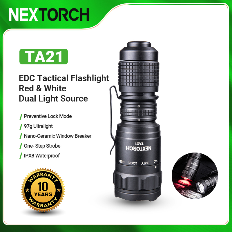 NEXTORCH TA21 Set Tactical Flashlight High Lumens, 1300 Lumens White Light and Red Light Rechargeable Flashlight with 4 Modes & Strobe & Ceramic Glass Breaker, Tactical Rings Included for Outdoor Use ราคา 3,478 บาท*ส่งฟรี