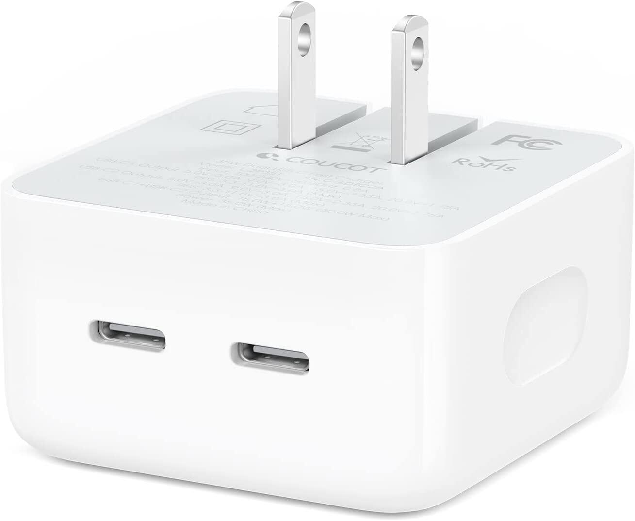 Bộ sạc tường cổng kép 35w bộ chuyển đổi usb c, khối sạc pd type-c siêu nhanh cho điện thoại và thiết bị ios