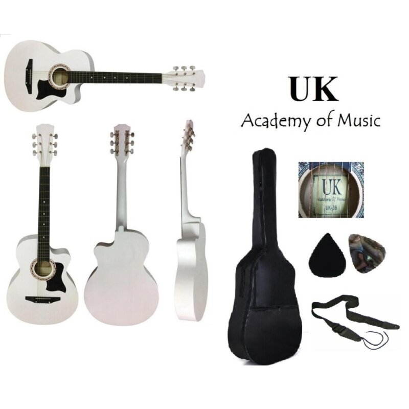 UK Acoustic Guitar 38 Inch with Pickguard(White)+Bag+2 Picks+Strap Malaysia