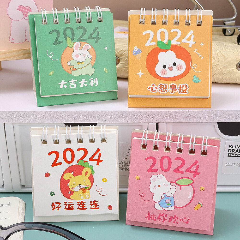 2024 Mini Dễ Thương Thỏ Lịch Kawaii DIY động vật hoạt hình lịch bàn Lịch Trình Hàng Ngày bảng kế hoạch