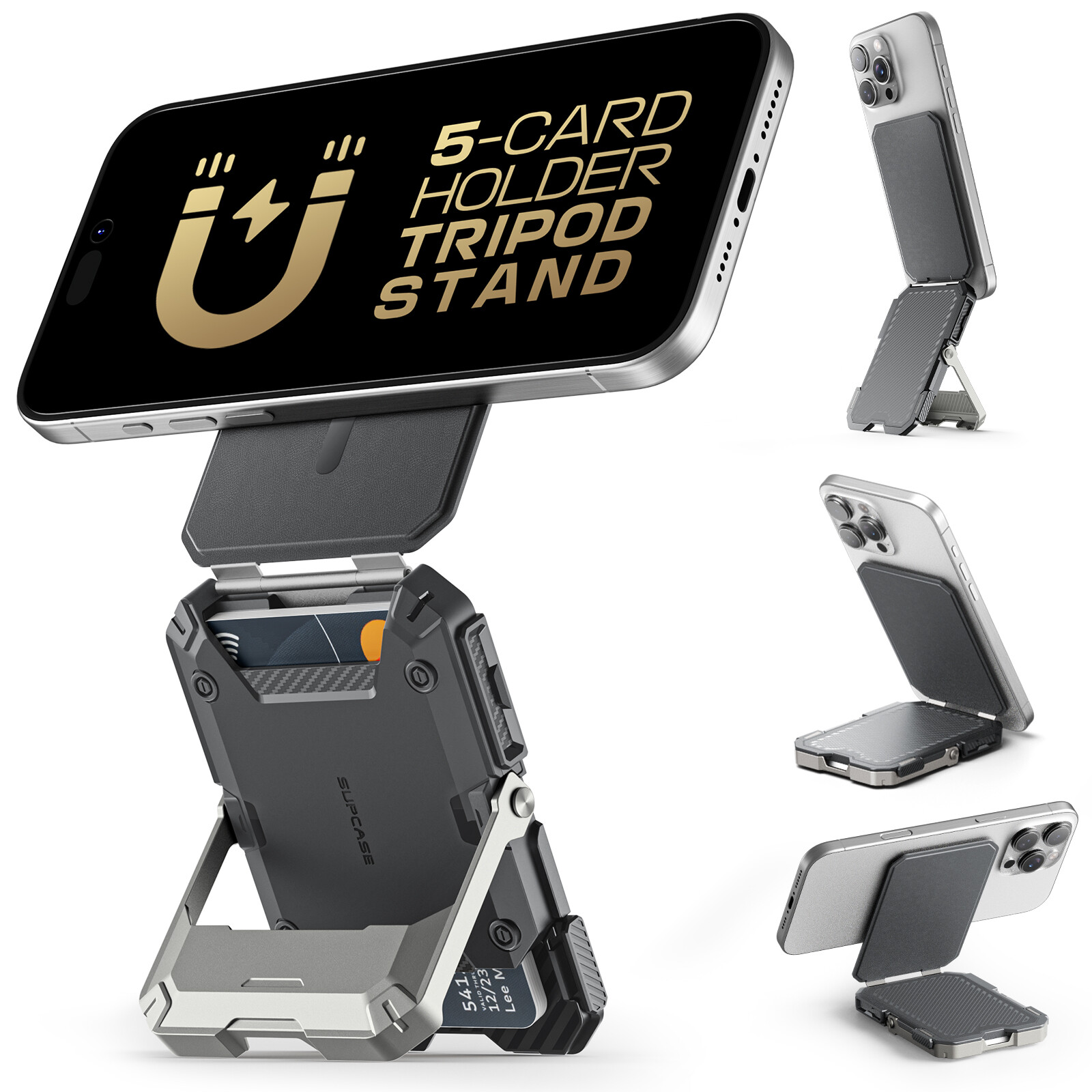 Supcase Mag-Từ Ví Với Đứng Tương Thích Với Magsafe Giữ 5 Thẻ giá có điều chỉnh RFID Chặn điện thoại giá ba chân Đứng Mag-Từ Ví đựng thẻ tín dụng Cho iPhone 16/15/14/13/12 Loạt
