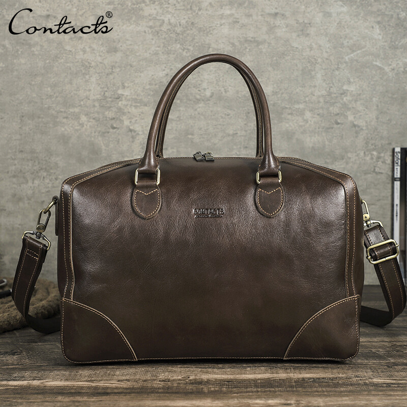 CONTACT'S Genuine Vegetable Leather Travel Bag Men Business Trip Tote Handbag Luggage Bag Large Capacity Vintage Shoulder Bags ราคา 3,251 บาท*ส่งฟรี