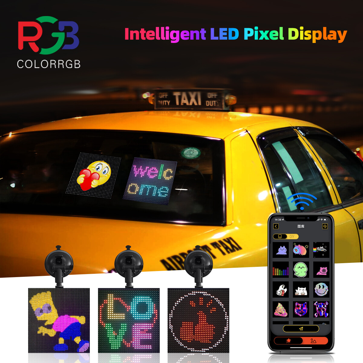 Colorrgb màn hình led hiển thị trên cửa sổ phía sau xe hơi điện thoại di động bảng điều khiển màn hình biểu cảm led đủ màu hiển thị rất vui nhộn trên xe hơi