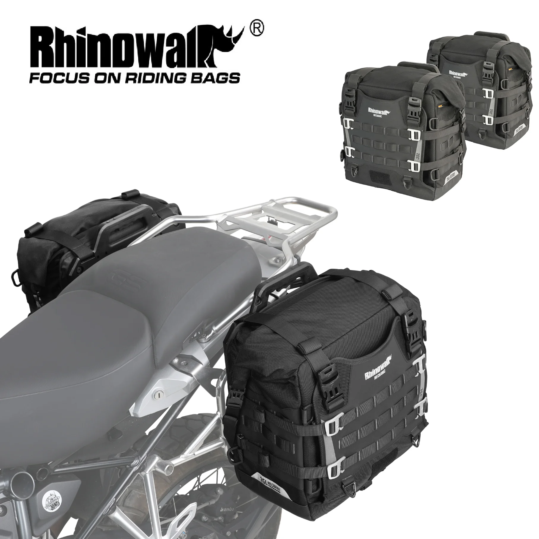 Rhinowalk Motorcycle Side Bag Quick Release 35L Big Capacity Waterproof Anti-Theft Hole（No Lock） Molle System Rich Storage Saddlebag Or Expander Cycling Travel Storage Pannier Bag For BMW KTM ADV Motorcycle Summer Hot Sale ราคา 768 บาท*ส่งฟรี