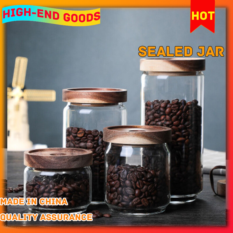 Gambar Silicon Glass Sealed Jar Acacia Wood Lid Storage Coffee Jar Miscellaneous Grain Jar Tea Jar Pasta Storage Jar