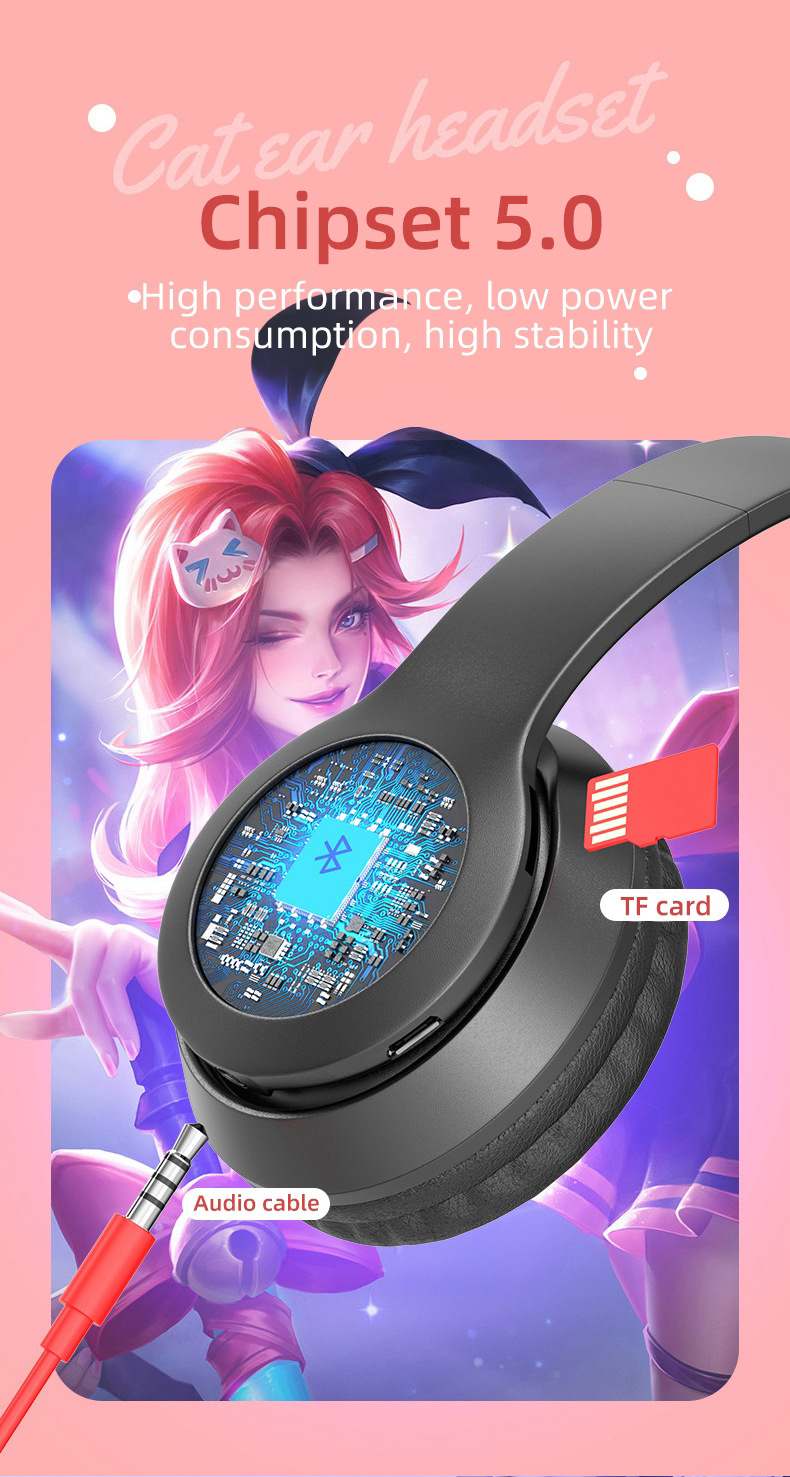 Casque sans fil oreilles de chat avec bluetooth et led_voghion.com
