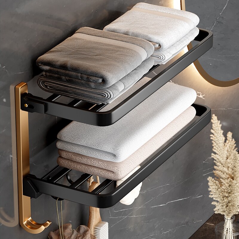 Gambar Bathroom towel rack from perforated toilet light luxury double hanging towel rack shelf receive wei yu hang lever
