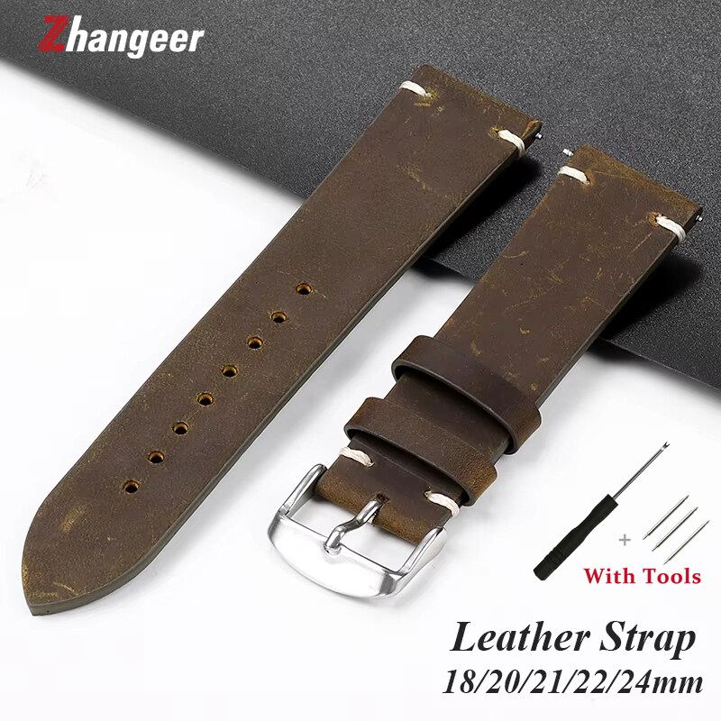 Zhangeer da thật Da bê watchbands 18mm 20mm 21mm 22mm 24mm Dây đeo đồng hồ thông minh nâu xanh đồng hồ kiểu xưa ban nhạc khâu dây đeo da bò với công cụ