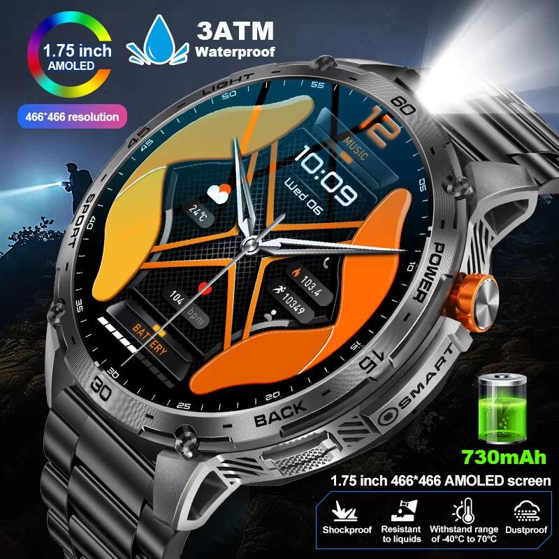 สมาร์ทวอทช์ นาฬิกาอัจฉริยะวัดสุขภาพและออกกำลังกาย LIGE 1.75 ''Full Touch หน้าจอ AMOLED สมาร์ทวอท์ชผู้ชายเลือดออกซิเจนวัด 110 + โหมดกีฬานาฬิกากันน้ำบลูทูธโทร 730 mAh แบตเตอรี่ขนาดใหญ่สมาร์ทวอทช์สำหรับชาย Android IOS