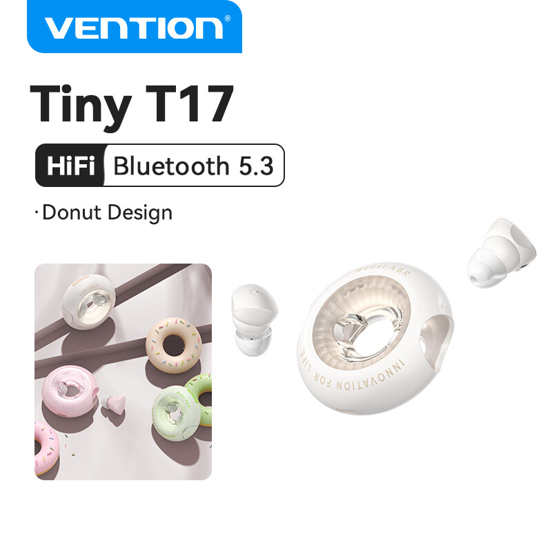 Vention Tiny T17 - Tai nghe không dây In-ear, Bluetooth 5.3, IPX4, Đen/Trắng