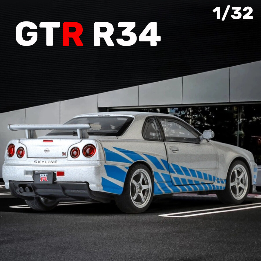 Quy Mô 1:32 Nissan GTR R34 Skyline xe hợp kim Mô Hình Ánh Sáng & Hiệu Ứng Âm Thanh Xe mô hình đúc Đồ Chơi Cho quà sinh nhật cho bé trai Trẻ Em Đồ Chơi Bộ sưu tập xe hơi