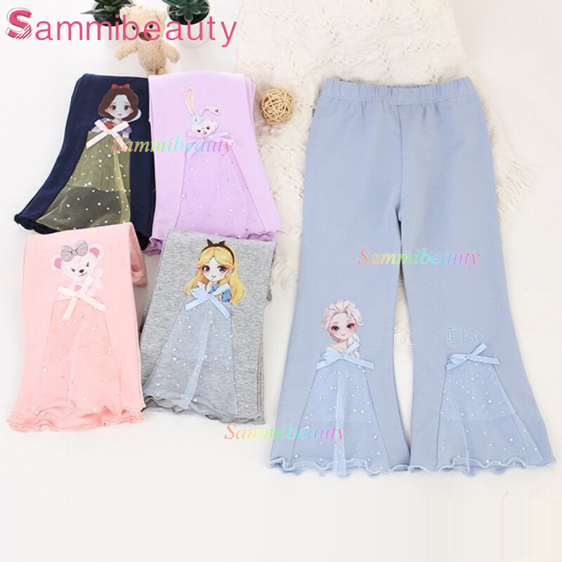 Girls Leggings 1-9 Years Children's Frozen Elsa Princess Flare Pants Middle Waist Casual Trouser Lace Kids Leggings ราคา 96 บาท*ส่งฟรี