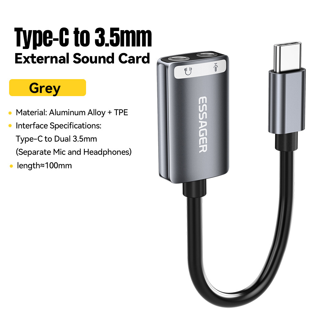 Essager Adapters Type C USB to 3.5mm External Sound Card Listening Speaking For Desktop PC Laptop PS4/PS5 Swittch For Headset Speaker Microphone 3.5mm Jack Audio Cables Earphone Headphone Adapter Support Windows7/8/8.1/10/11 MacOS Linux Android ราคา 53 บาท*ส่งฟรี