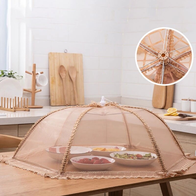 Gambar Tudung saji Umbrella Food Cover Breathable Portable Food Covers Kitchen Collapsible Lace Food Cover Dome Tent Anti flies Dish Cover Household Penutup Makanan Cover  ???? ??????? ???? ????