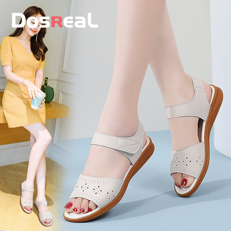 DOSREAL Summer Sandals for Women Sale Korean New Style Genuine Leather Rubber Sole Female Flats Sandals Ladies Espadrille Sandals ราคา 489 บาท*ส่งฟรี