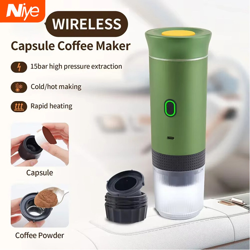 Niye Máy Pha Cà Phê Di Động Mới Máy Máy pha cà phê Espresso Điện Không Dây 3 Trong 1 Cho Viên Nang bột cà phê Du Lịch Cắm Trại Máy Pha Cà Phê