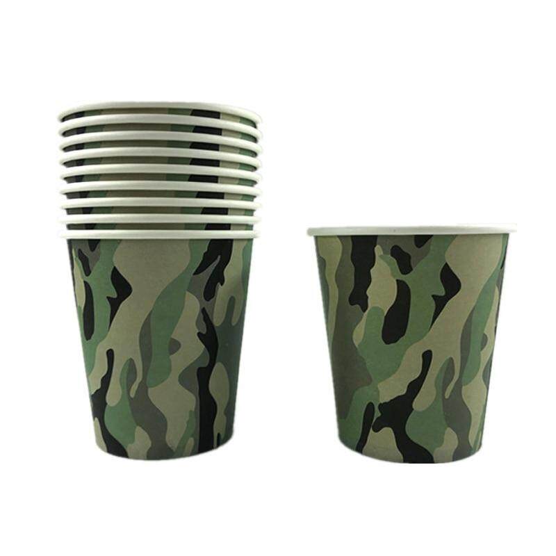 Army Green Camouflage Theme Party Decorations Tableware Paper Cup