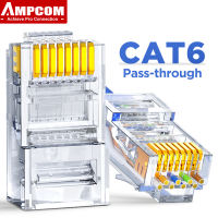Đầu Nối Mạng AMPCOM Pass Through RJ45 Modular Plug CAT6/CAT5E UTP 3/50μ Đầu Uốn 8P8C Mạ Vàng Cho Cáp Ethernet