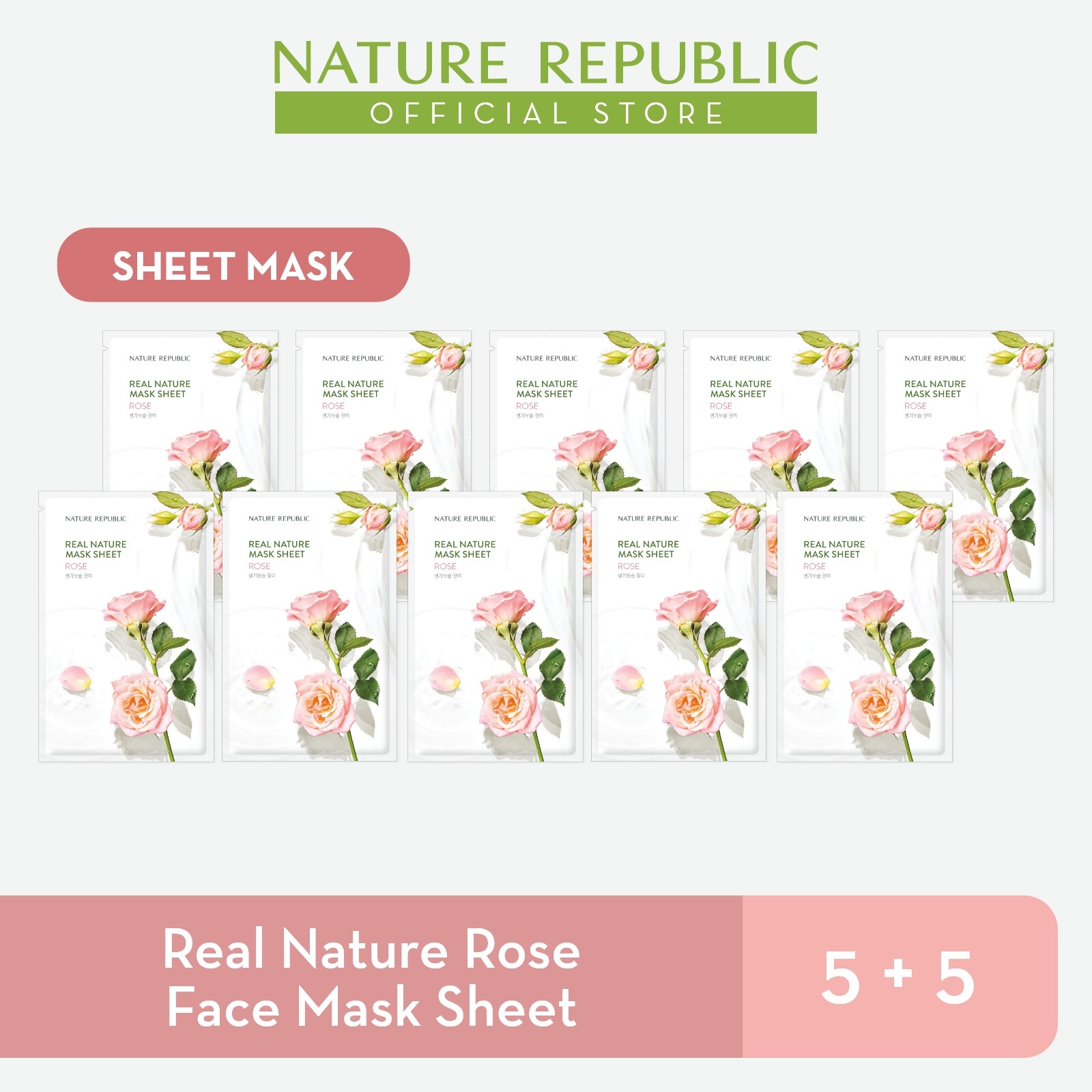 Gambar Nature Republic Real Nature Rose Face Mask Sheet   for Normal Skin (5+5)