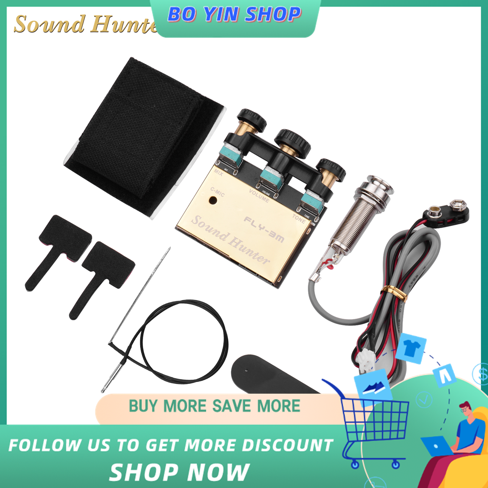 Bộ Cân Bằng Âm Thanh Cho Guitar Hunter Bộ Cân Bằng EQ Nhận Piezo Hoạt Động Trên Bo Mạch Ghi Ta Acoustic, Hệ Thống Tiền Khuếch Đại Nguồn Kép Với Điều Khiển Âm Lượng Và Âm Thanh Mic Phụ Kiện Đàn Ghi Ta
